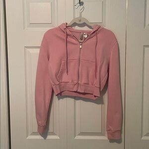 H&M Light Pink Cropped Zip-Up Hoodie
